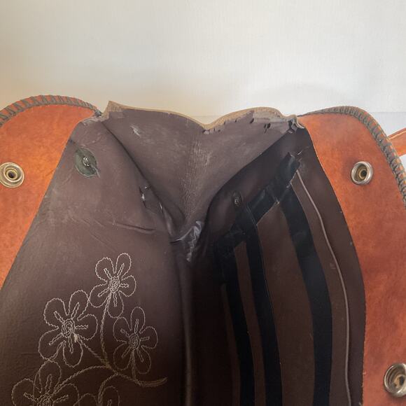 Artisanal Mexican Leather Handbag Floral Embroidered & Painted Purse - Picture 9 of 9